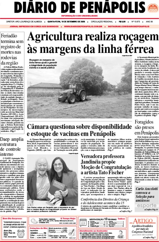 Capa do jornal DIÁRIO impresso desta quinta-feira (10)