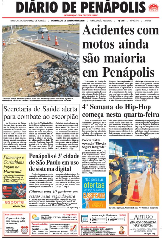 Capa do jornal DIÁRIO impresso deste domingo (13)