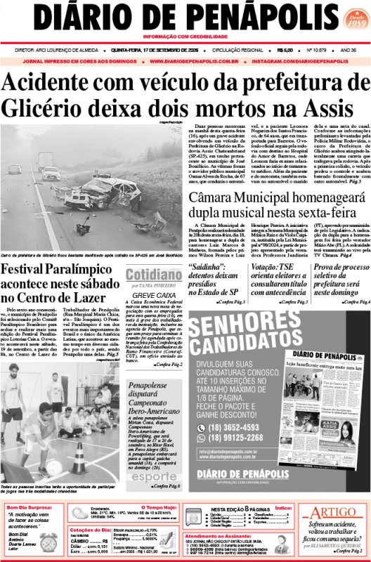 Capa do jornal DIÁRIO impresso desta quinta-feira (17)