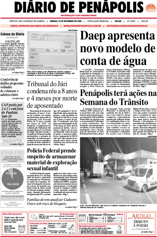Capa do jornal DIÁRIO impresso deste sábado (19)