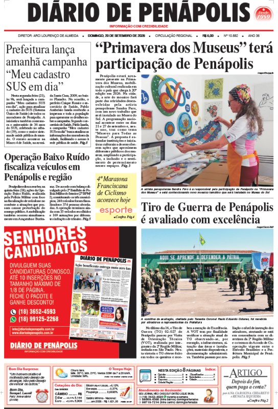 Capa do jornal DIÁRIO impresso deste domingo (20)