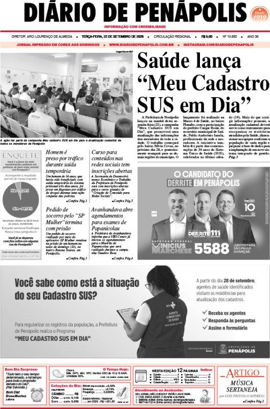 Capa do jornal DIÁRIO impresso desta terça-feira (22)