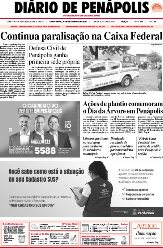 Capa do jornal DIÁRIO impresso desta sexta-feira (25)