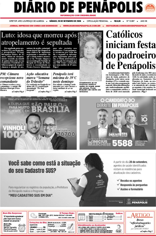 Capa do jornal DIÁRIO impresso deste sábado (26)