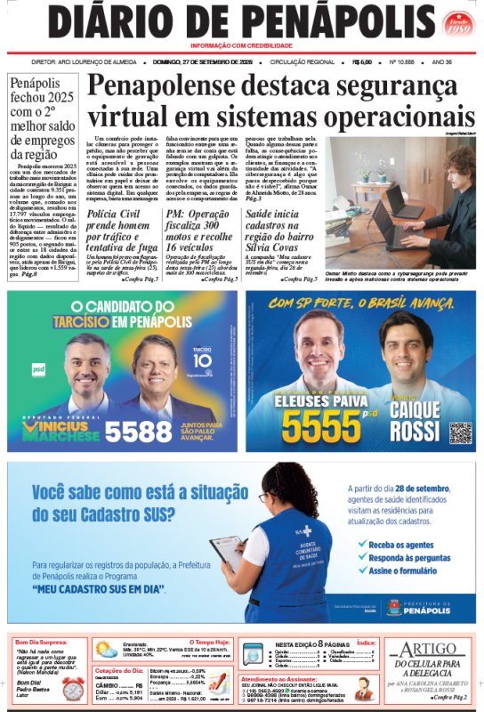 Capa do jornal DIÁRIO impresso deste domingo (27)