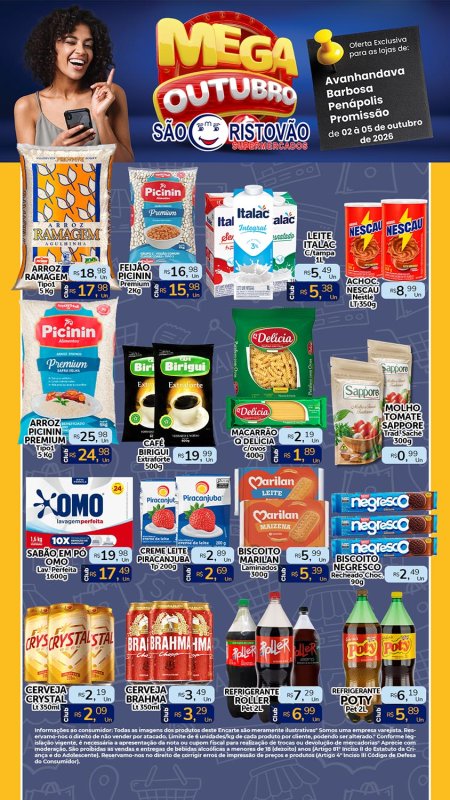 PRINCIPAIS OFERTAS DESTE FIM DE SEMANA DO SÃO CRISTÓVÃO SUPERMERCADOS - 02/10 a 05/10