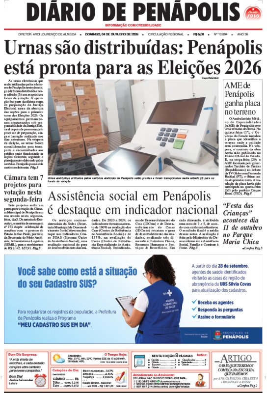 Capa do jornal DIÁRIO impresso deste domingo (04)