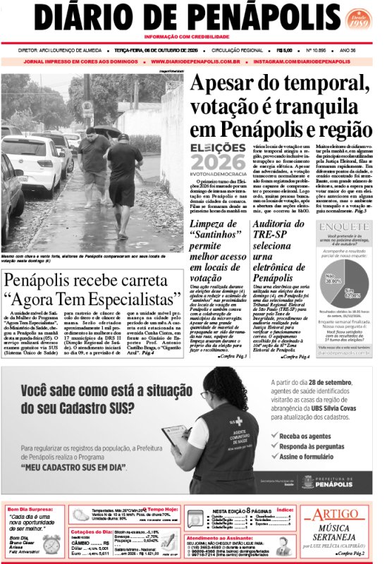 Capa do jornal DIÁRIO impresso desta terça-feira (06)