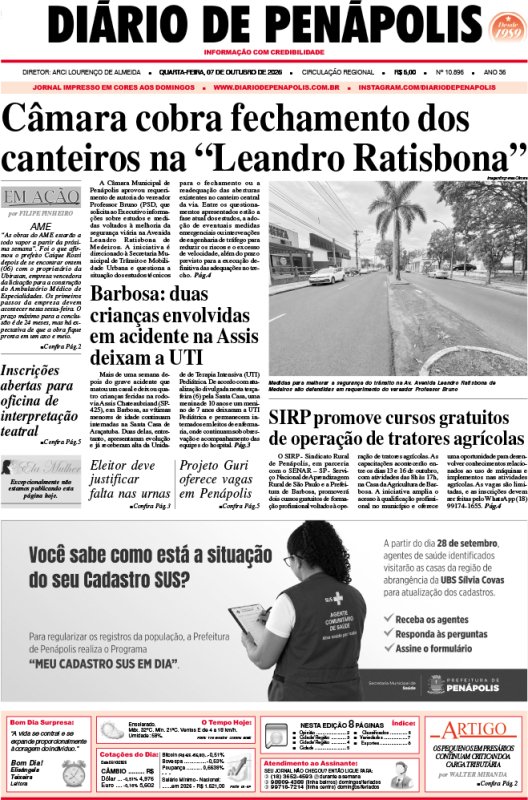 Capa do jornal DIÁRIO impresso desta quarta-feira (07)