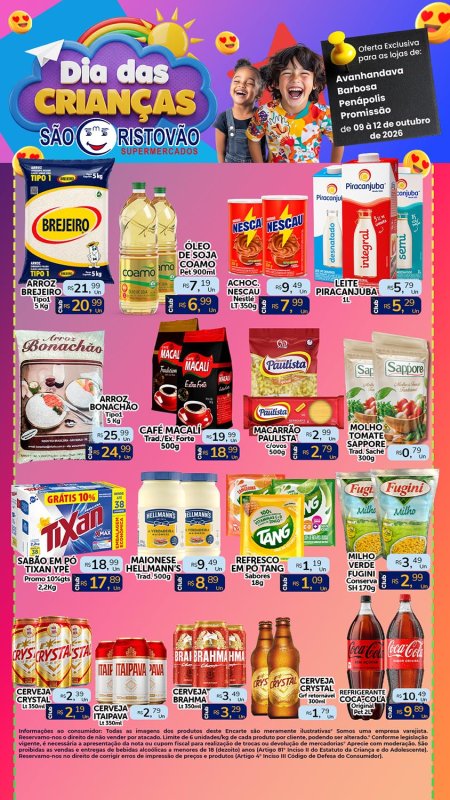 PRINCIPAIS OFERTAS DESTE FIM DE SEMANA DO SÃO CRISTÓVÃO SUPERMERCADOS - 09/10 a 12/10