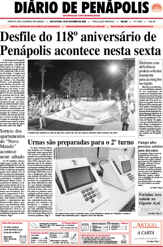 Capa do jornal DIÁRIO impresso desta sexta-feira (16)