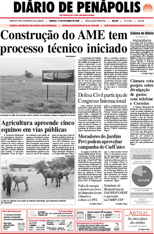 Capa do jornal DIÁRIO impresso deste sábado (17)