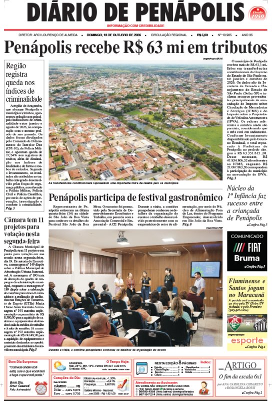 Capa do jornal DIÁRIO impresso deste domingo (18)