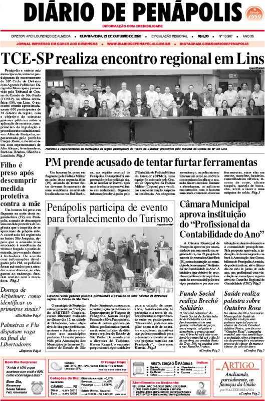 Capa do jornal DIÁRIO impresso desta quarta-feira (21)