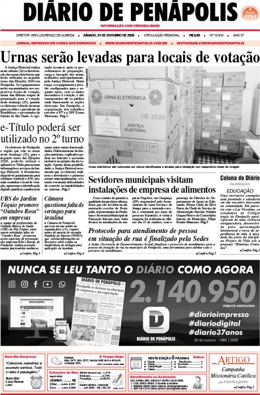 Capa do jornal DIÁRIO impresso deste sábado (24)