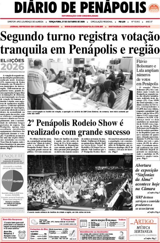 Capa do jornal DIÁRIO impresso desta terça-feira (27)