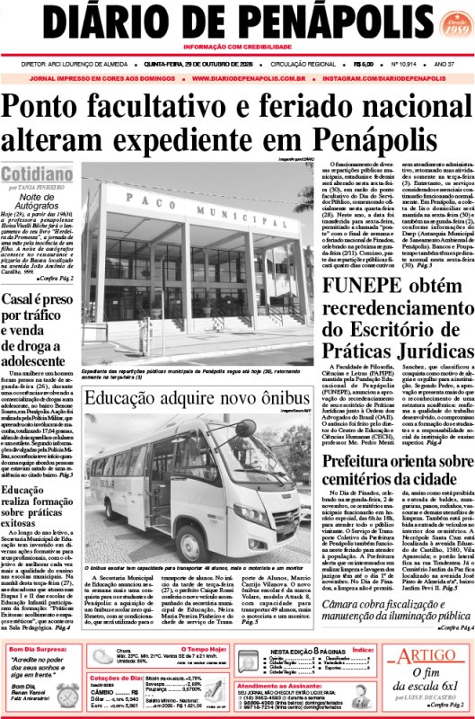 Capa do jornal DIÁRIO impresso desta quinta-feira (29)