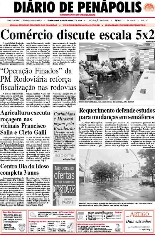 Capa do jornal DIÁRIO impresso desta sexta-feira (30)