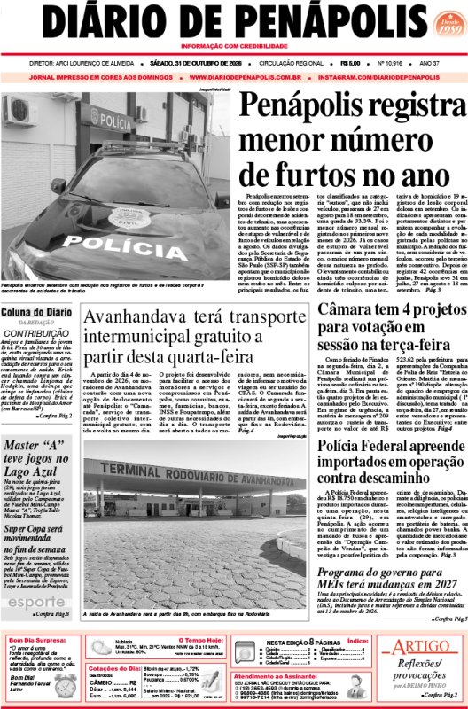 Capa do jornal DIÁRIO impresso deste sábado (31)