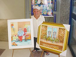 Artista exibe produção de obras de arte com a boca