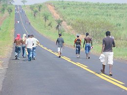 Trabalhadores caminham de Avanhandava até Usina